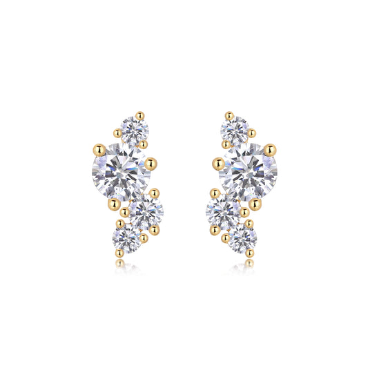 Pair of diamond earrings with gold accents on a white background