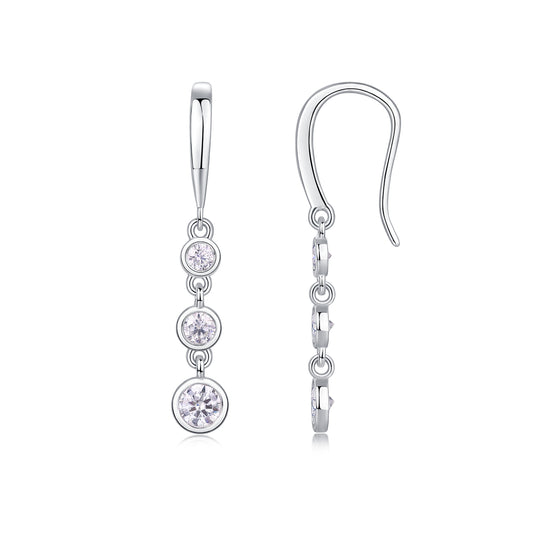 Silver earrings with multiple gemstones on a white background