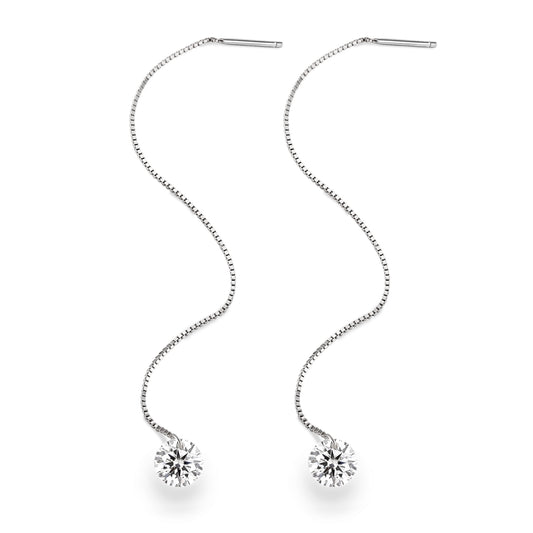 Elegant Moissanite Long Drop Silver Earrings