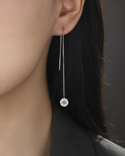 Elegant Moissanite Long Drop Silver Earrings